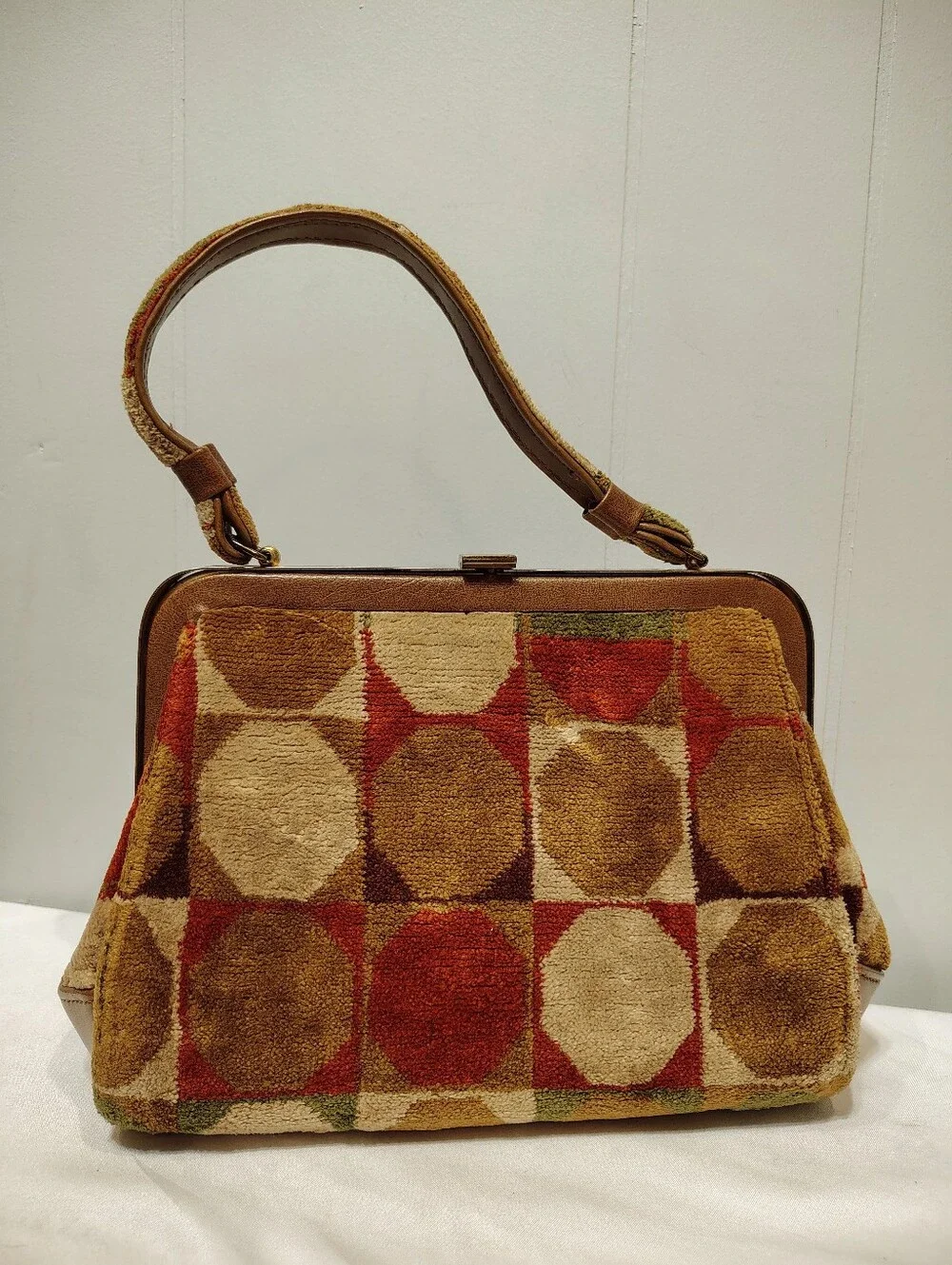 Markay Tapestry Carpet Bag‎ Mid Century Mod Geometric Circles Vintage